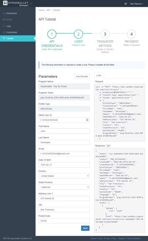 Hyperwallet API Tutorial: Create User