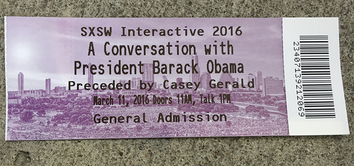 SXSW Obama Keynote Ticket